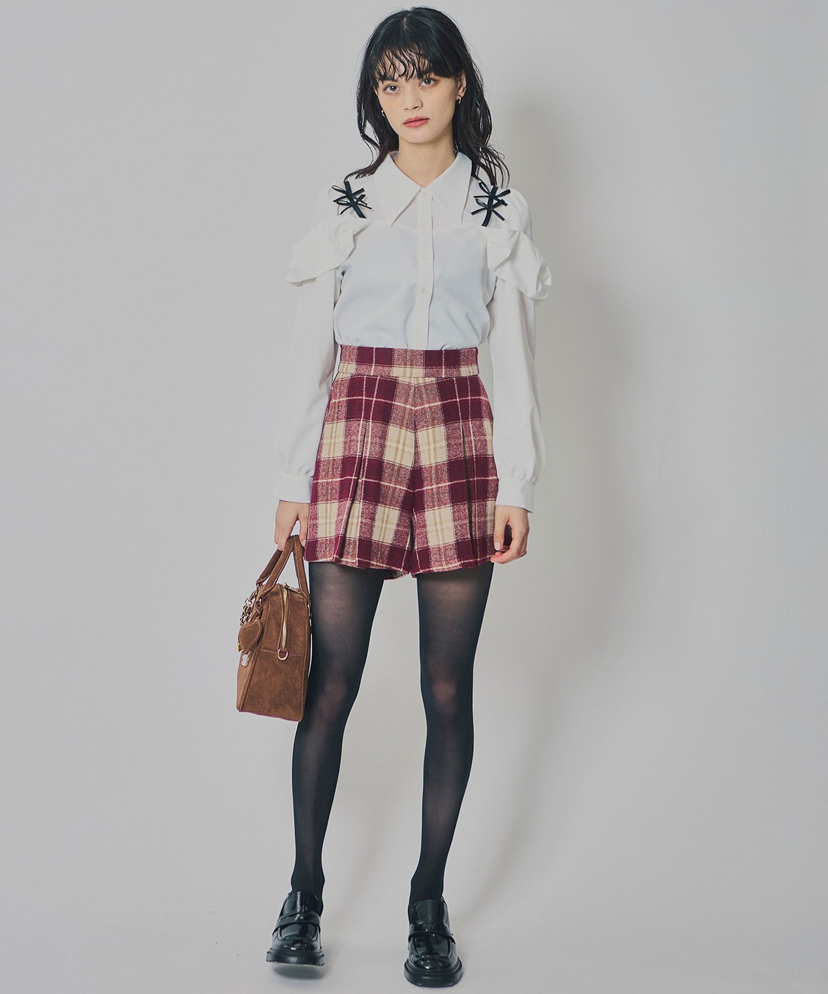 リボンフリルショルダーブラウス