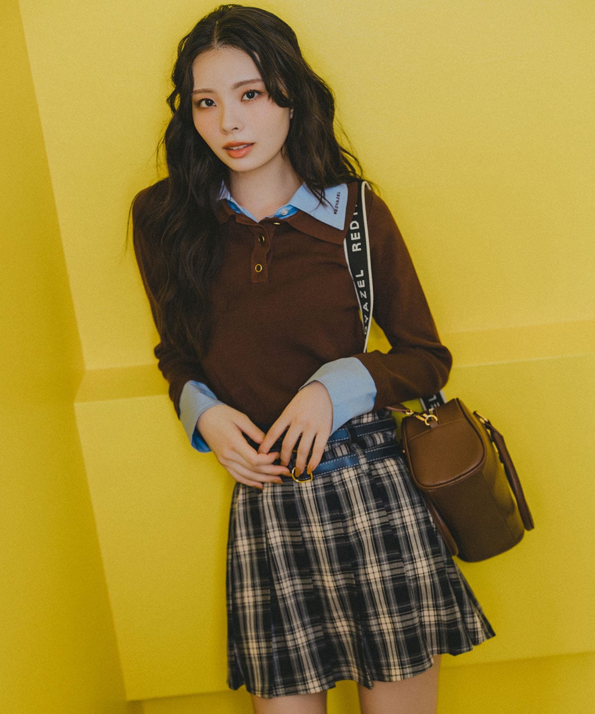 ダブルベルトチェックプリーツミニスカート