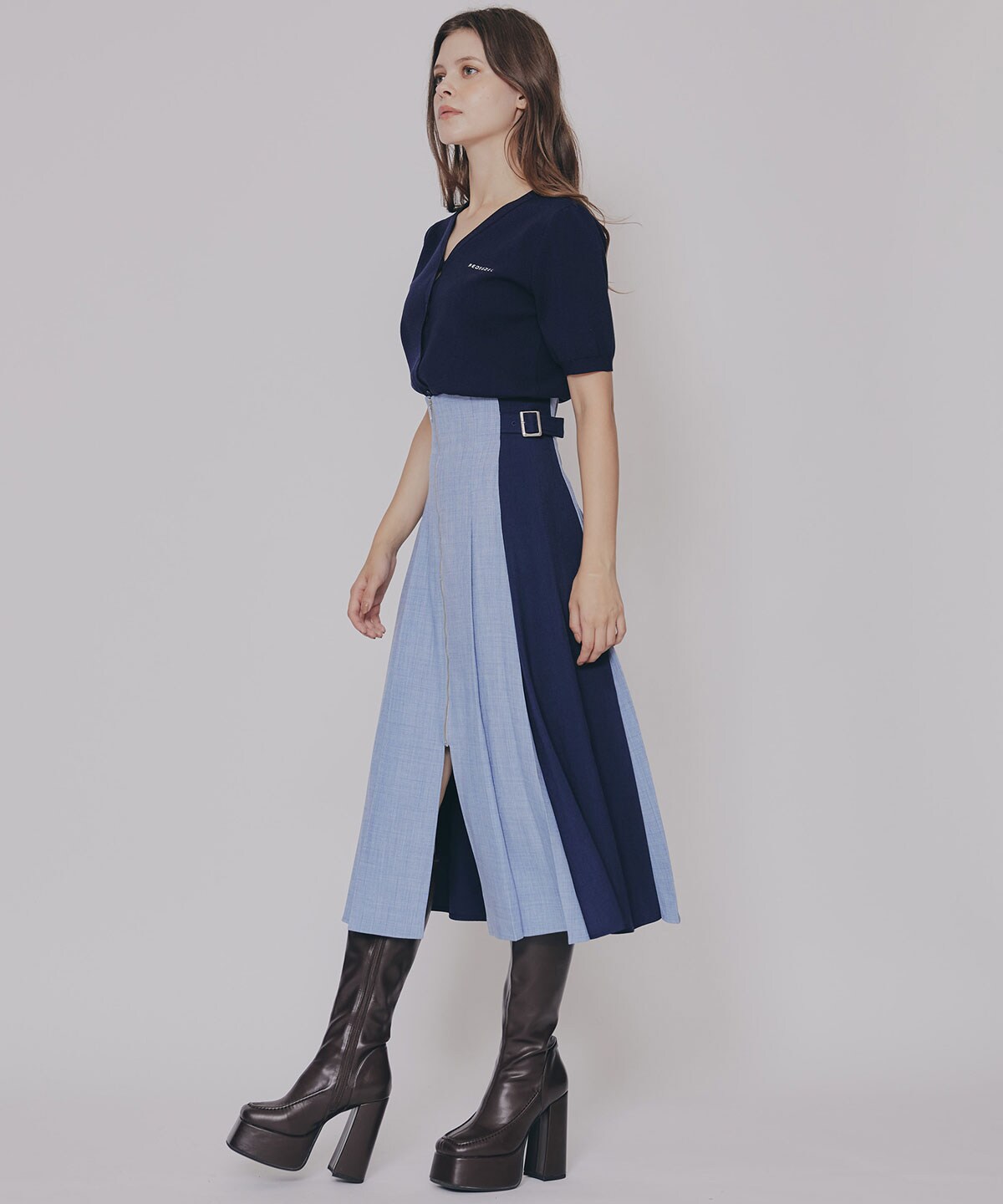 フロントジップバイカラーミディスカート