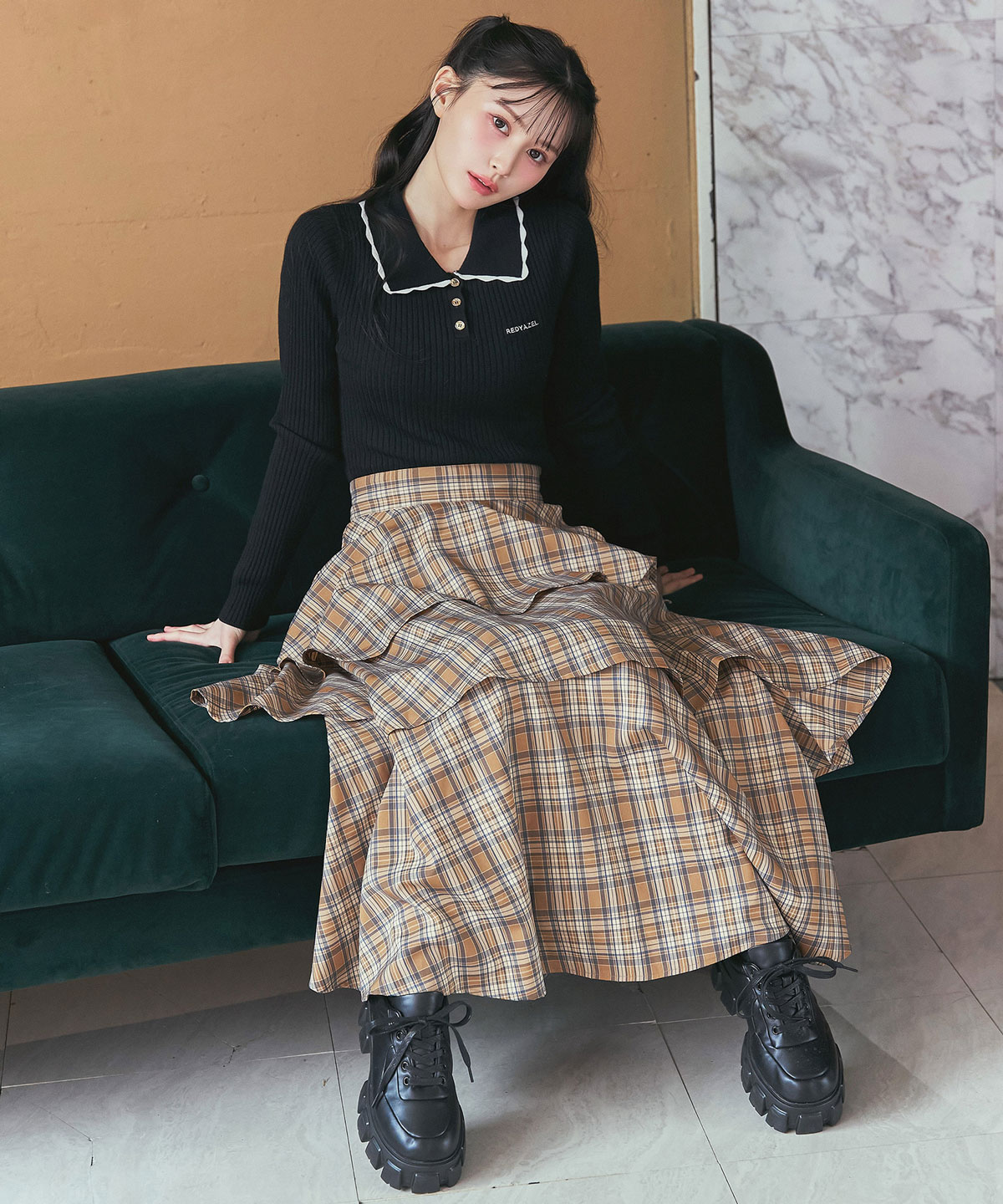 タータンチェックティアードスカート