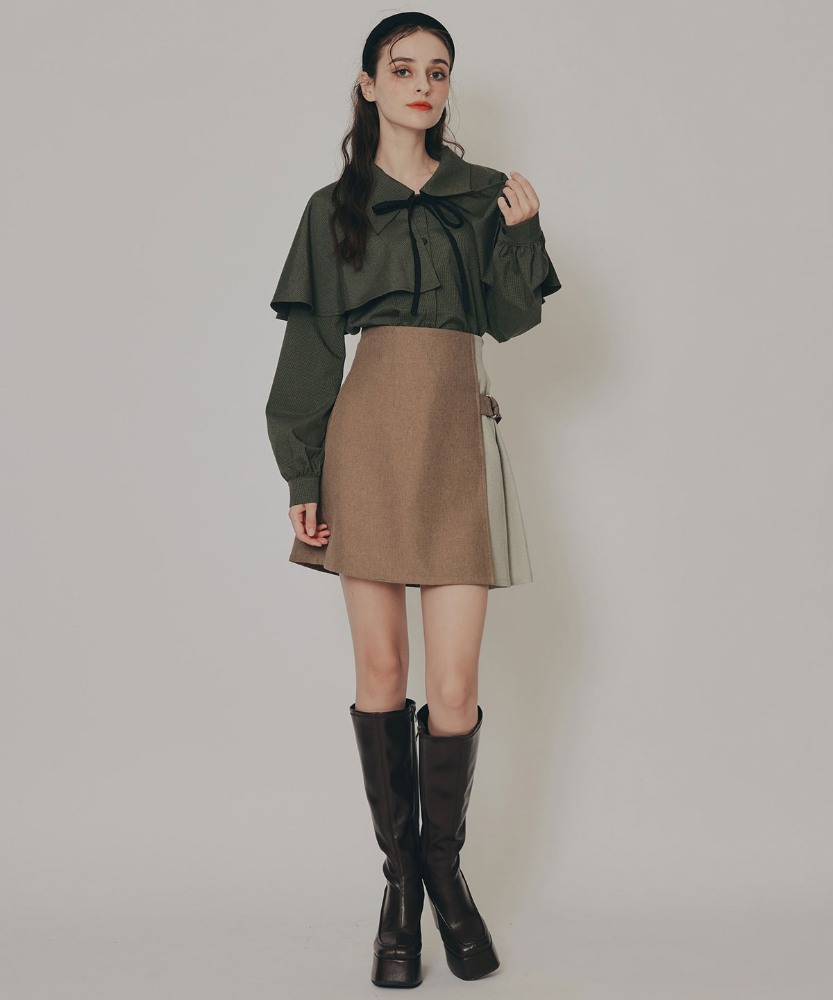 バイカラーアシメプリーツミニスカート