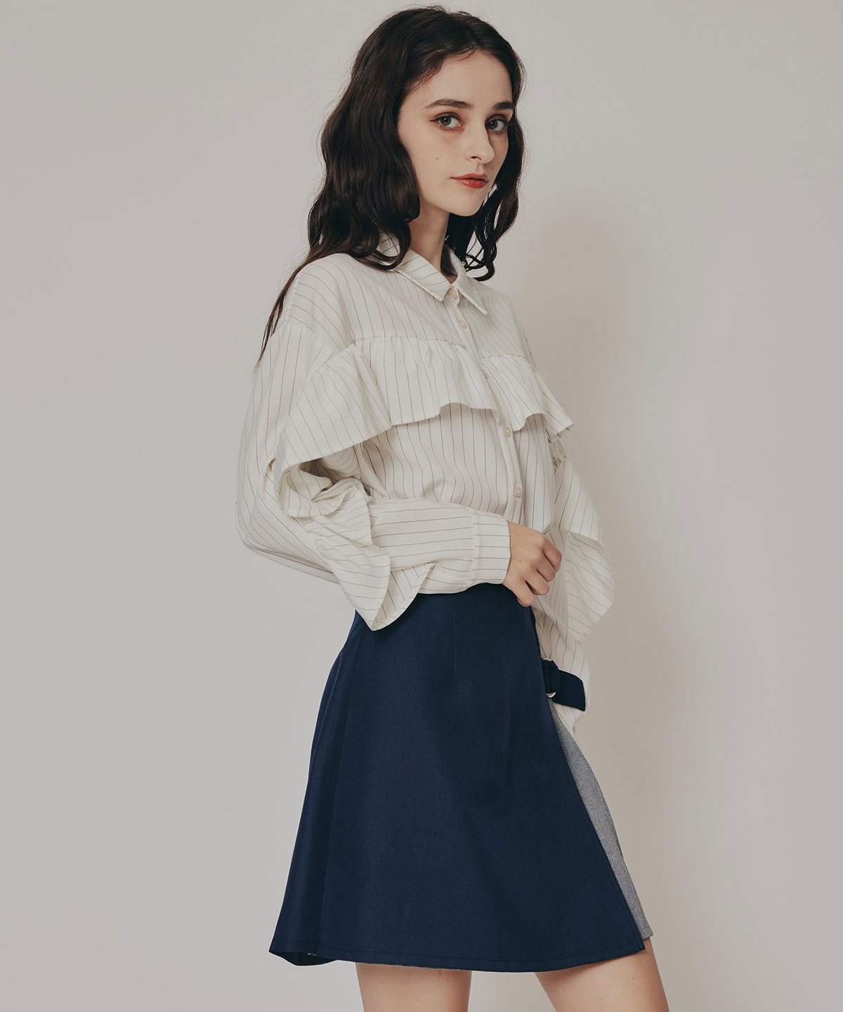 バイカラーアシメプリーツミニスカート