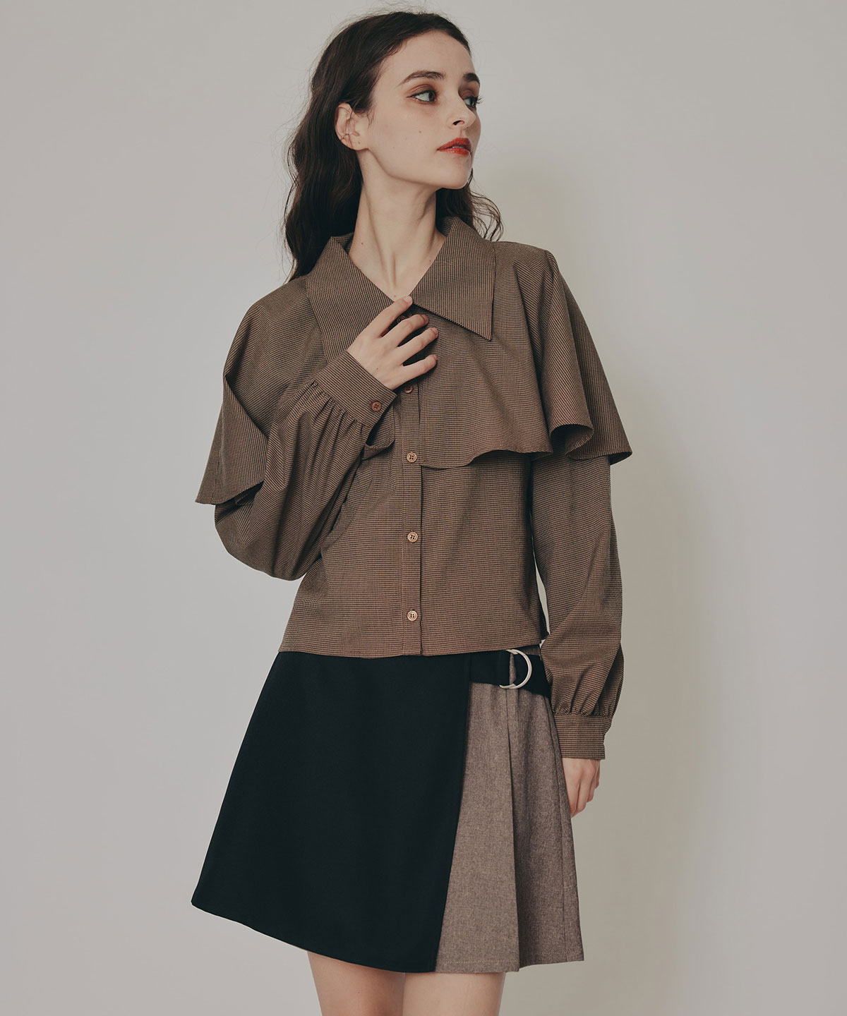 バイカラーアシメプリーツミニスカート