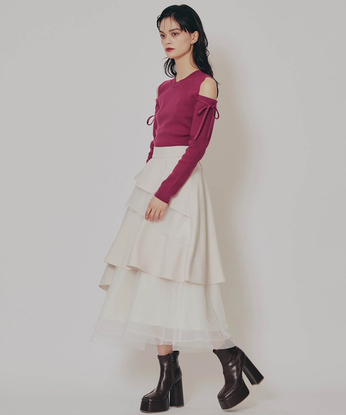 シアーMIXティアードスカート