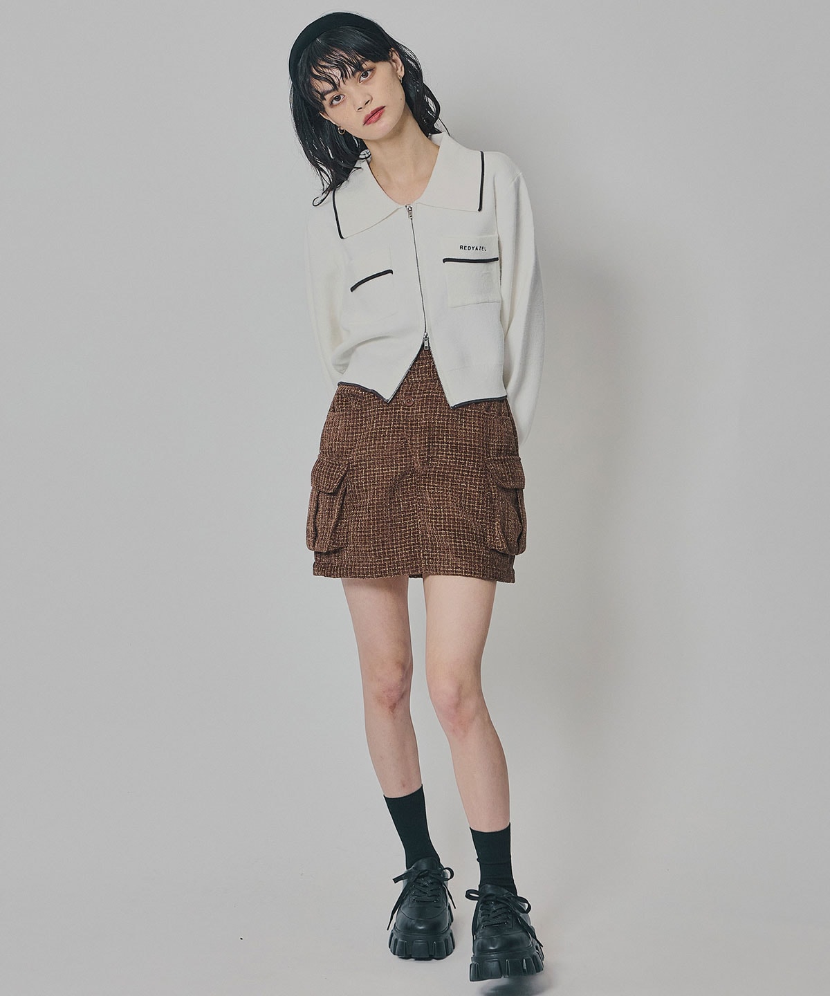 モールツイードカーゴミニスカート