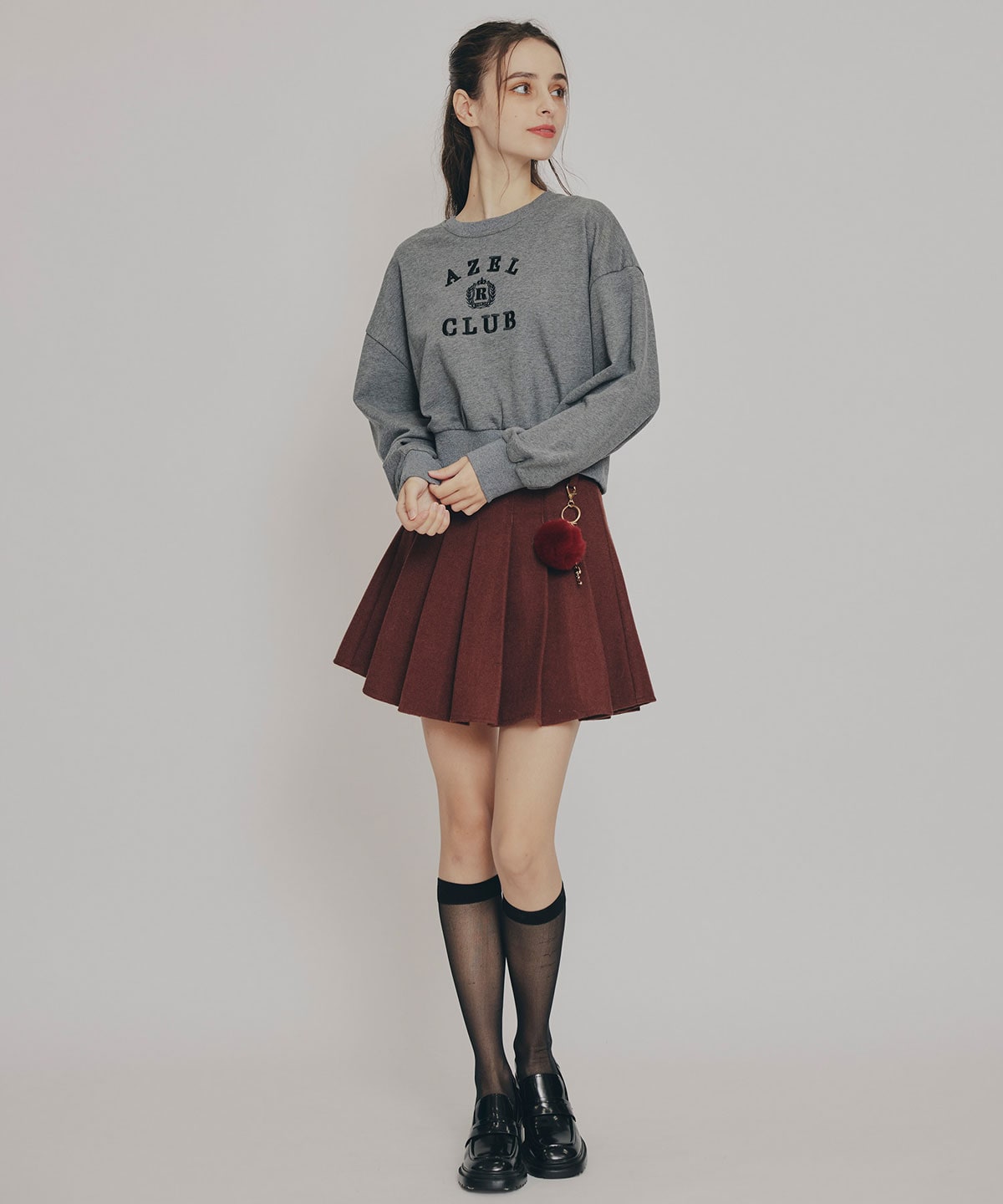 ファーチャームウールライクプリーツミニスカート