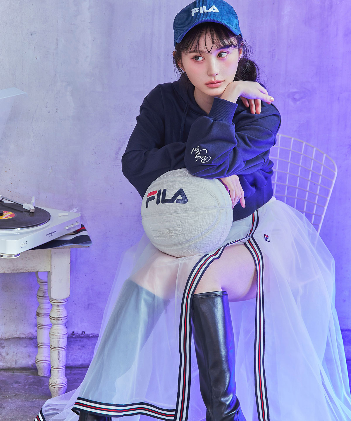 ［FILA×REDYAZEL］チュールレイヤードショートパンツ×トリコロールラインスリットロングスカート