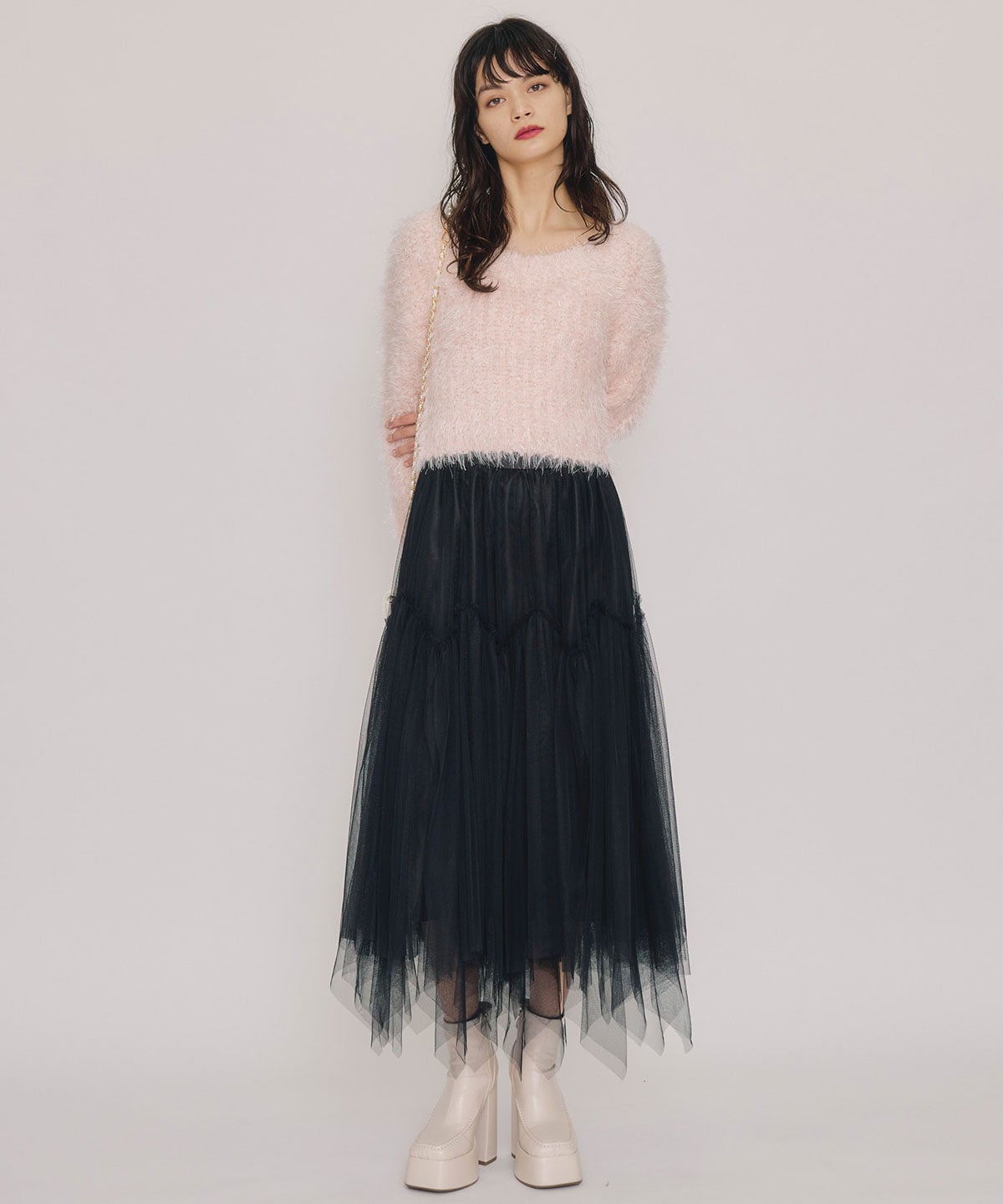 チュールフレアロングスカート