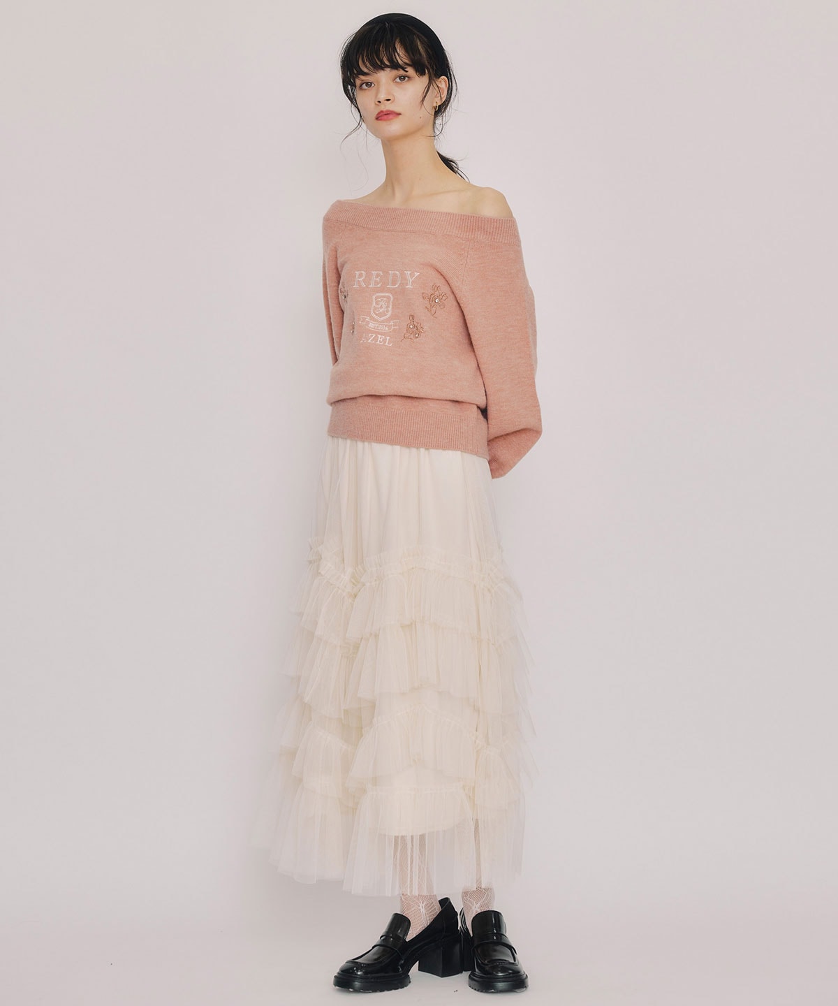 ギャザーチュールティアードロングスカート