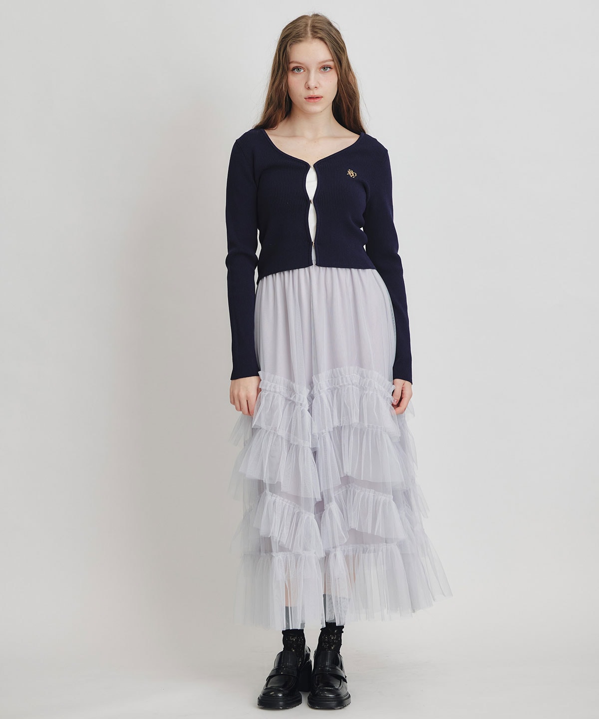 ギャザーチュールティアードロングスカート