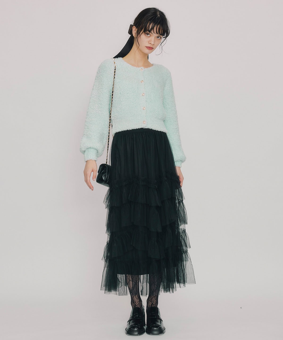 ギャザーチュールティアードロングスカート