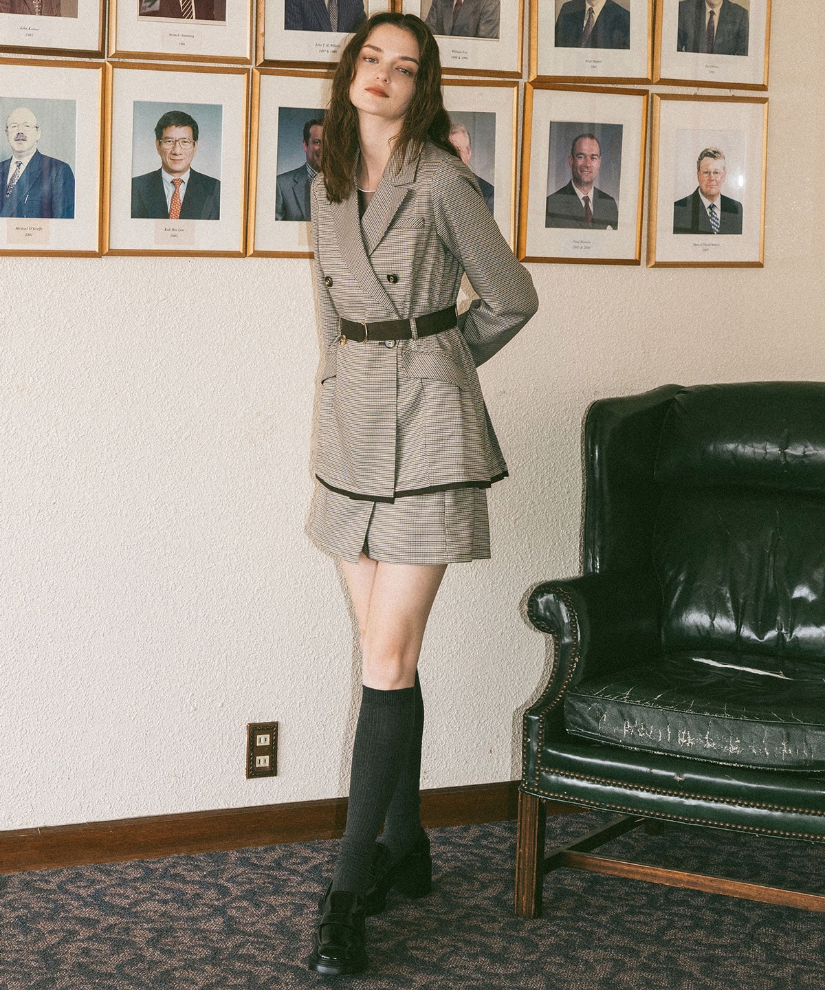 【セットアップ可能】グレンチェックミニラップスカートライクショートパンツ