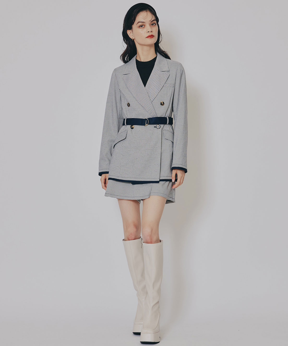 【セットアップ可能】グレンチェックミニラップスカートライクショートパンツ