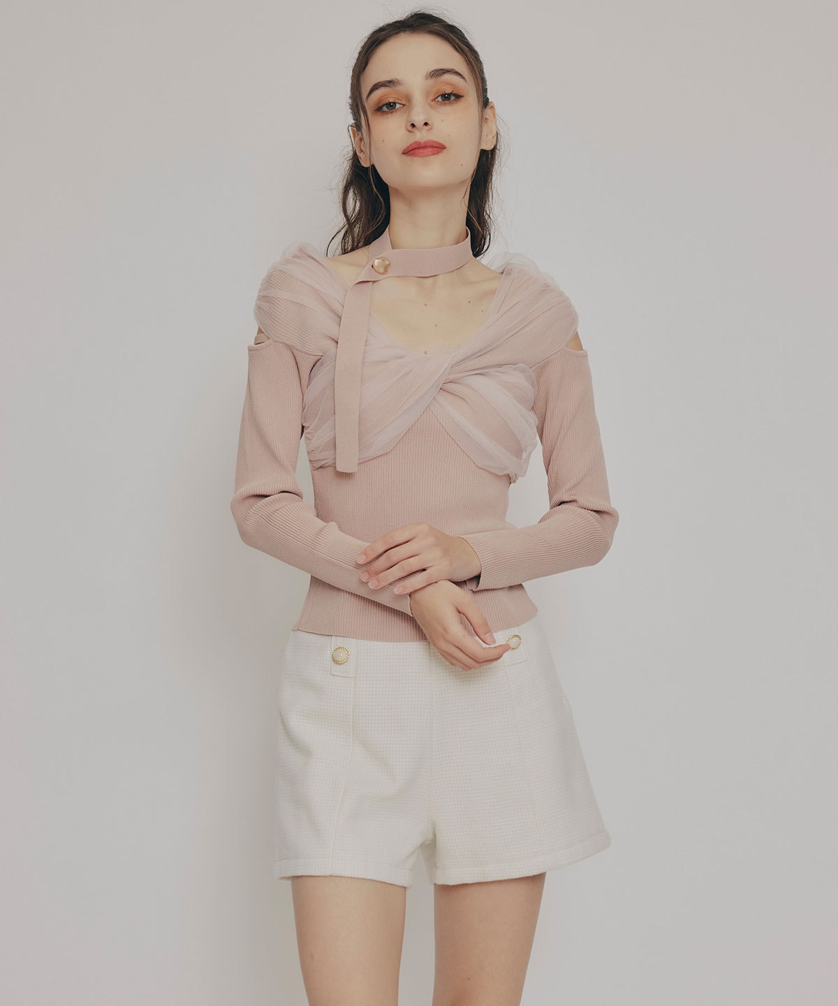 ハイウエストマルチボタンショートパンツ