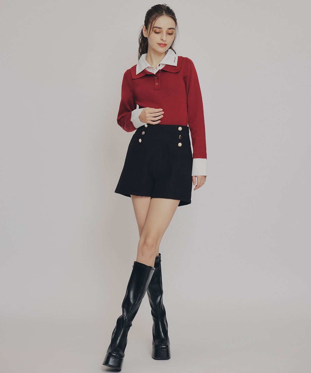 ハイウエストマルチボタンショートパンツ