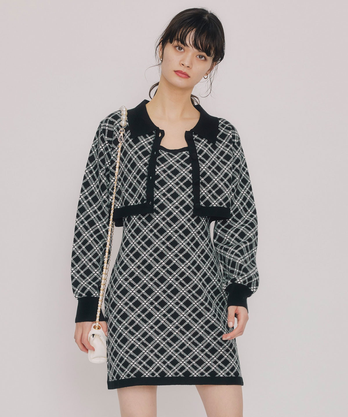 クラシカルニットカーディガン×キャミソールニットワンピースセットアップ