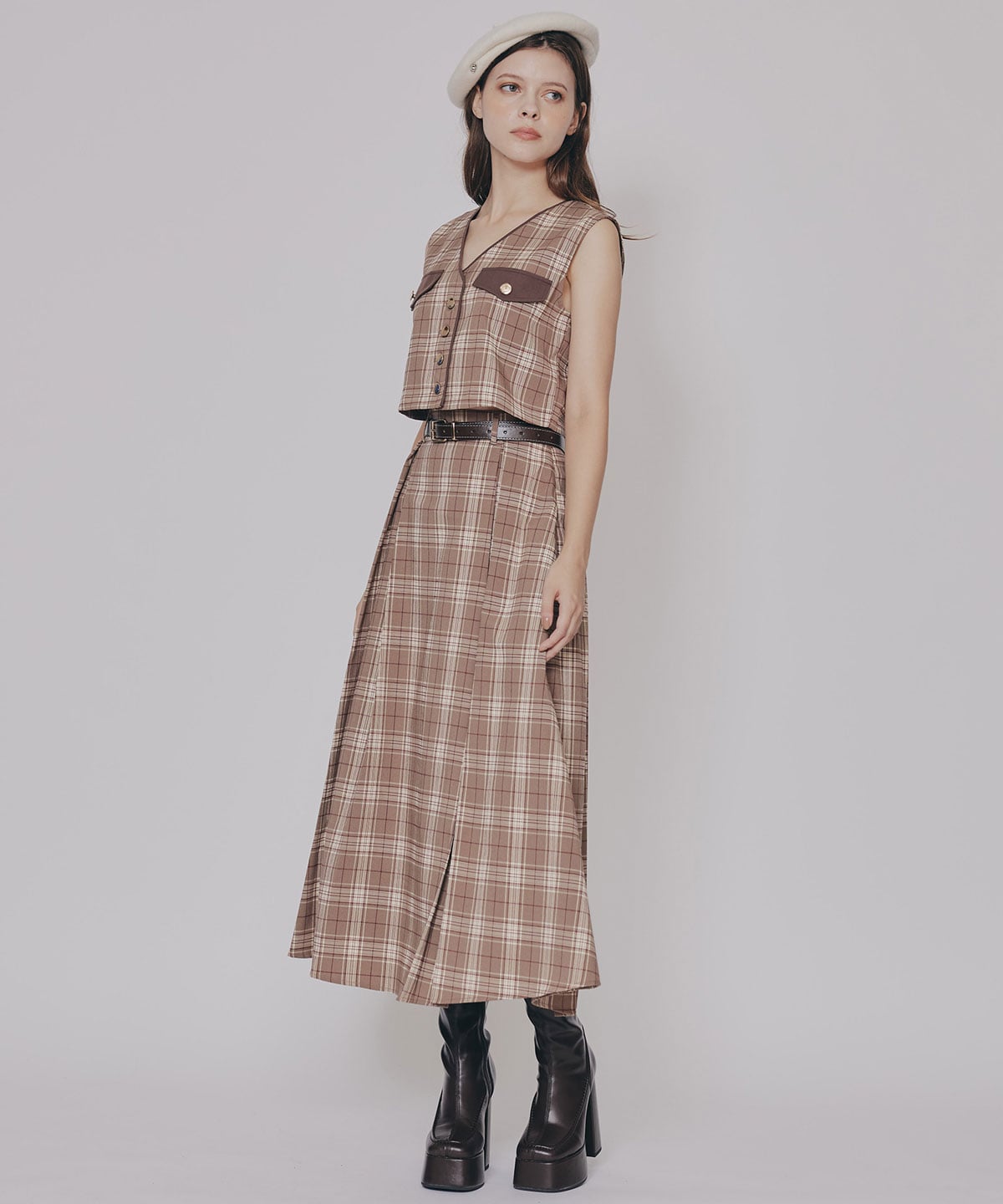 クラシカルチェックベスト&フレアスカートセットアップ