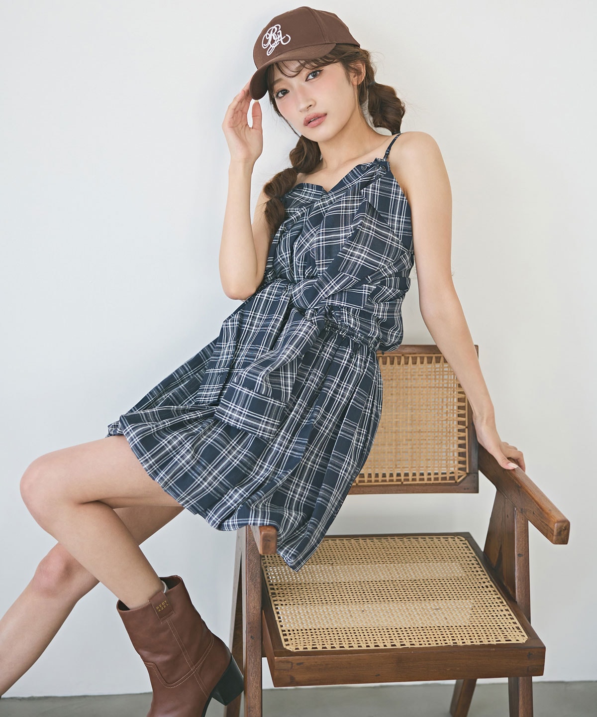 マルチWAYチェックブラウス×バルーンスカートセットアップ