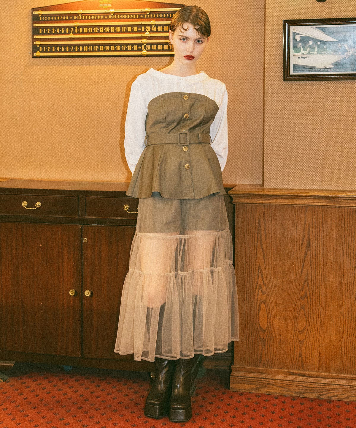 シャツドッキングチュールワンピース&ショートパンツセットアップ