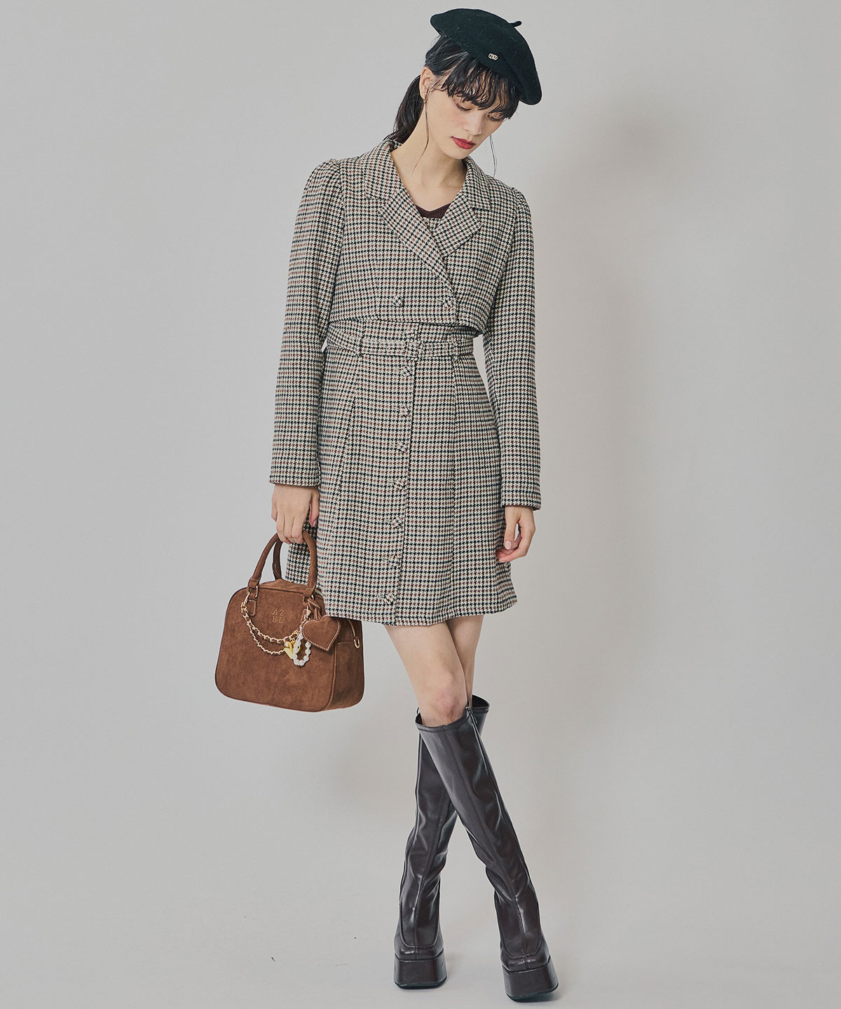 ハウンドトゥースショートジャケット×ミニワンピース