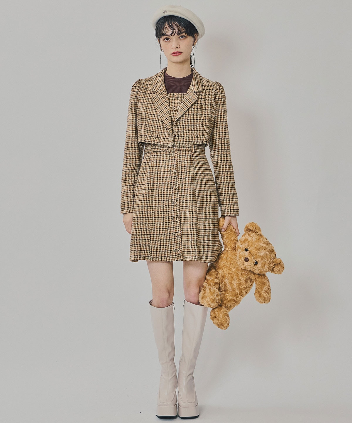 ハウンドトゥースショートジャケット×ミニワンピース