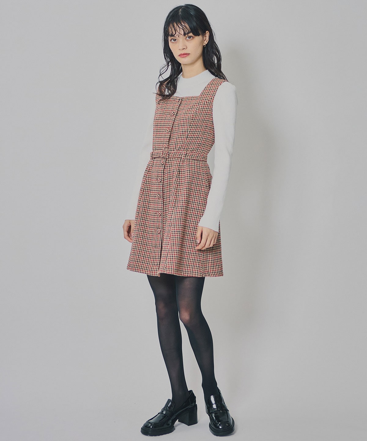 ハウンドトゥースショートジャケット×ミニワンピース