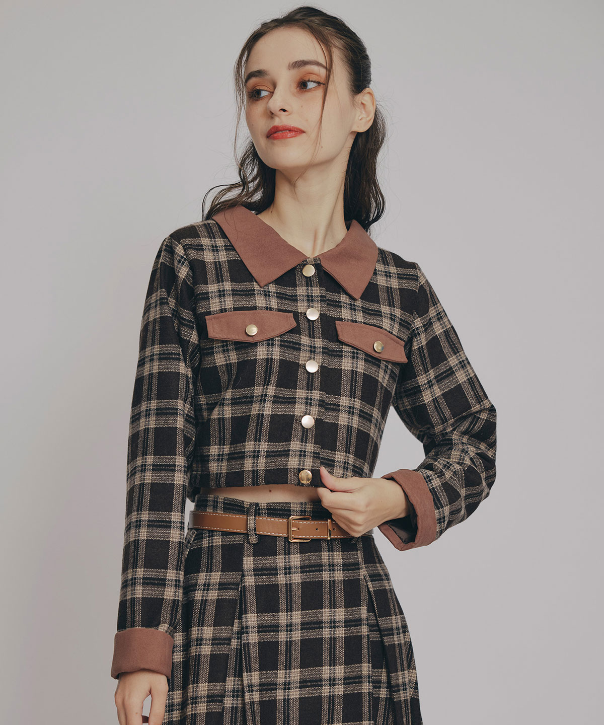 クラシカルチェックコンパクトシャツ×ロングスカートセットアップ(F