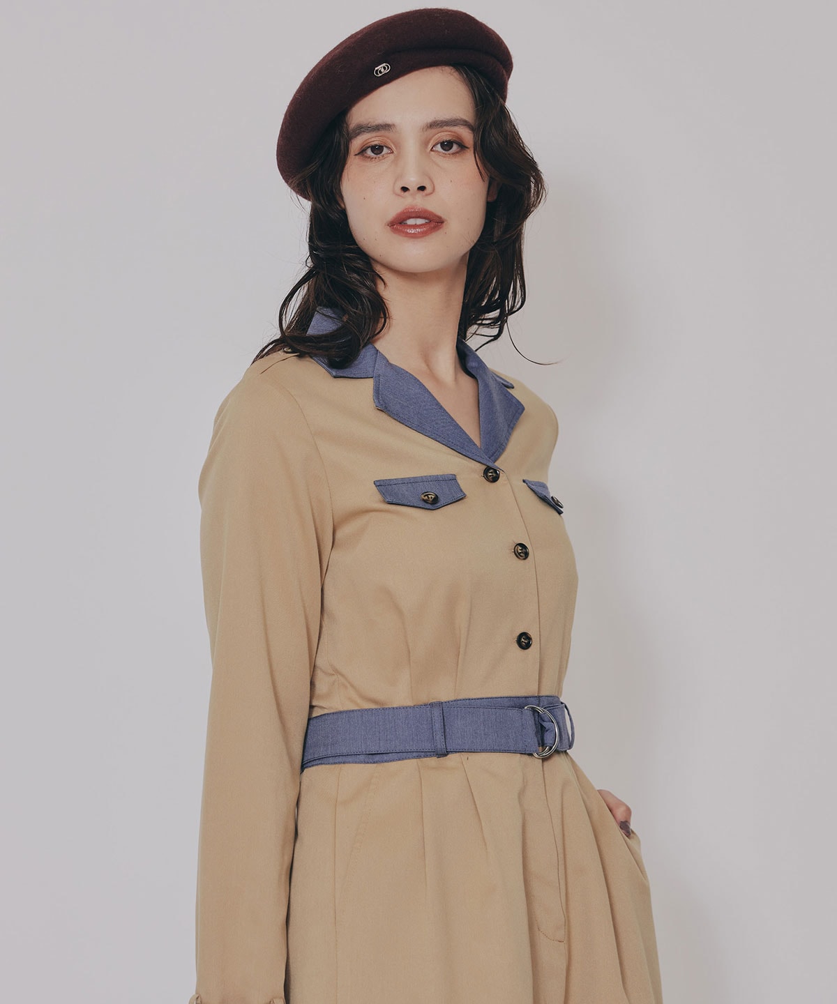 バイカラーベルトショートオールインワン