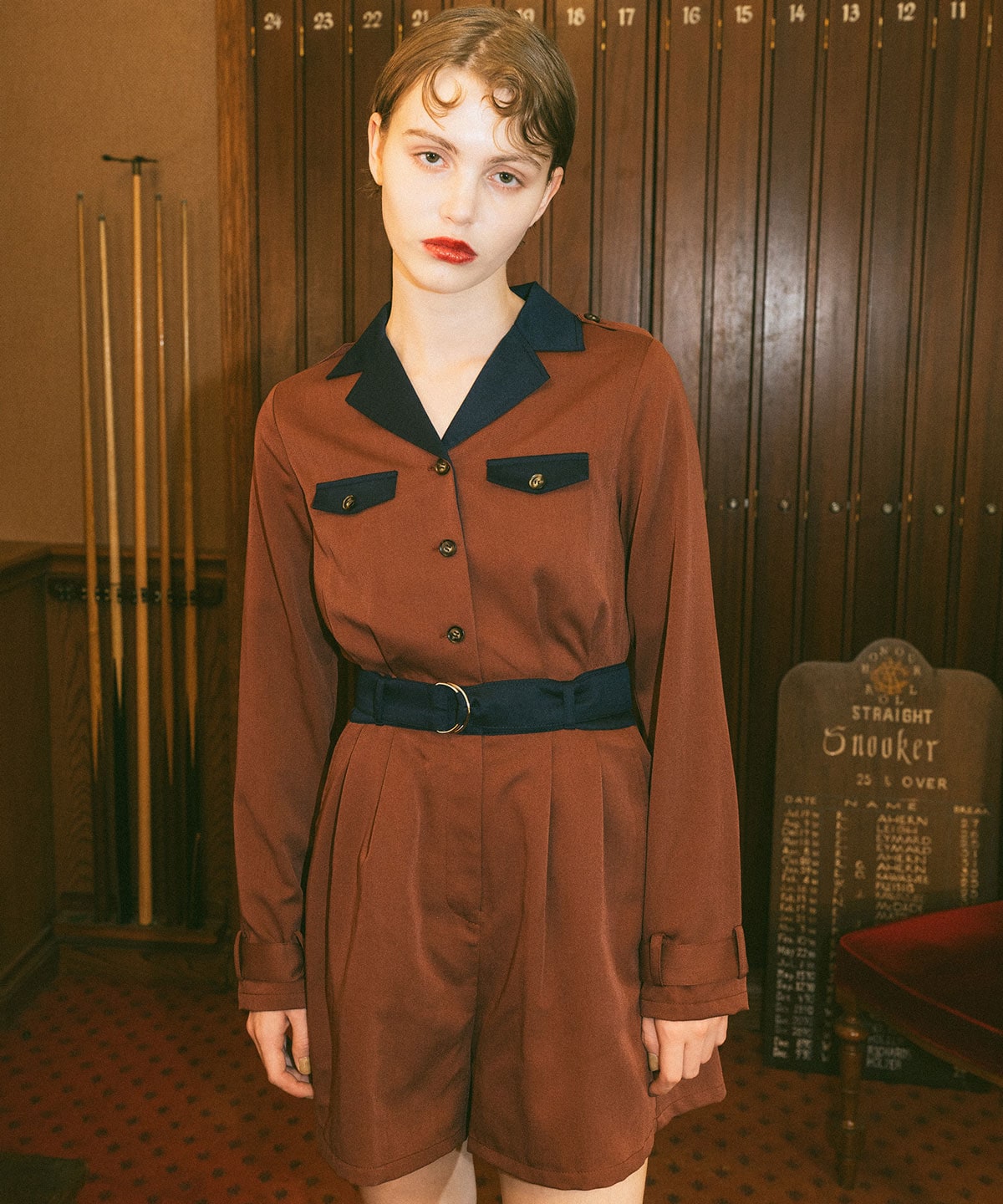 バイカラーベルトショートオールインワン