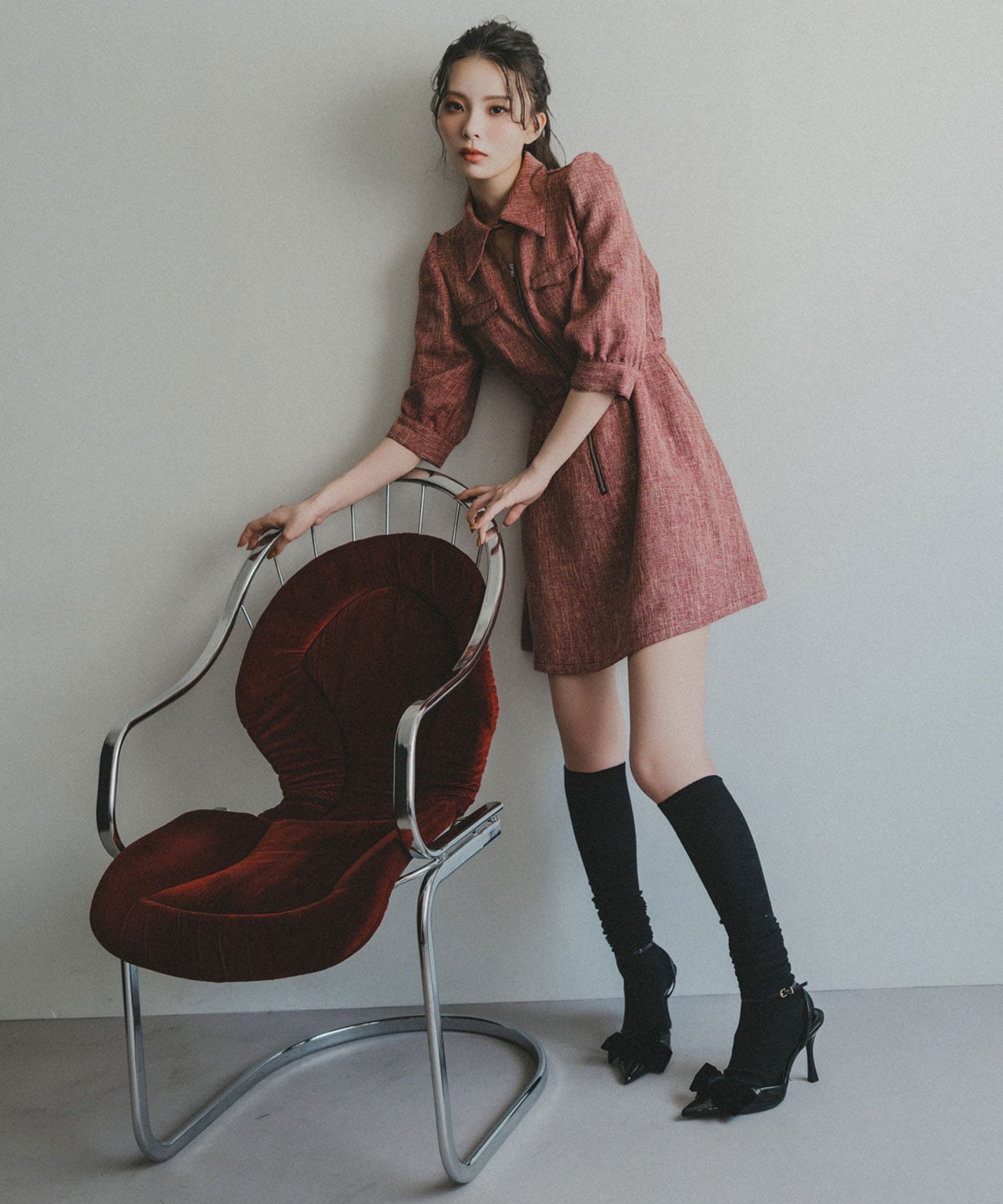 カラーミックスフロントZIPワンピース