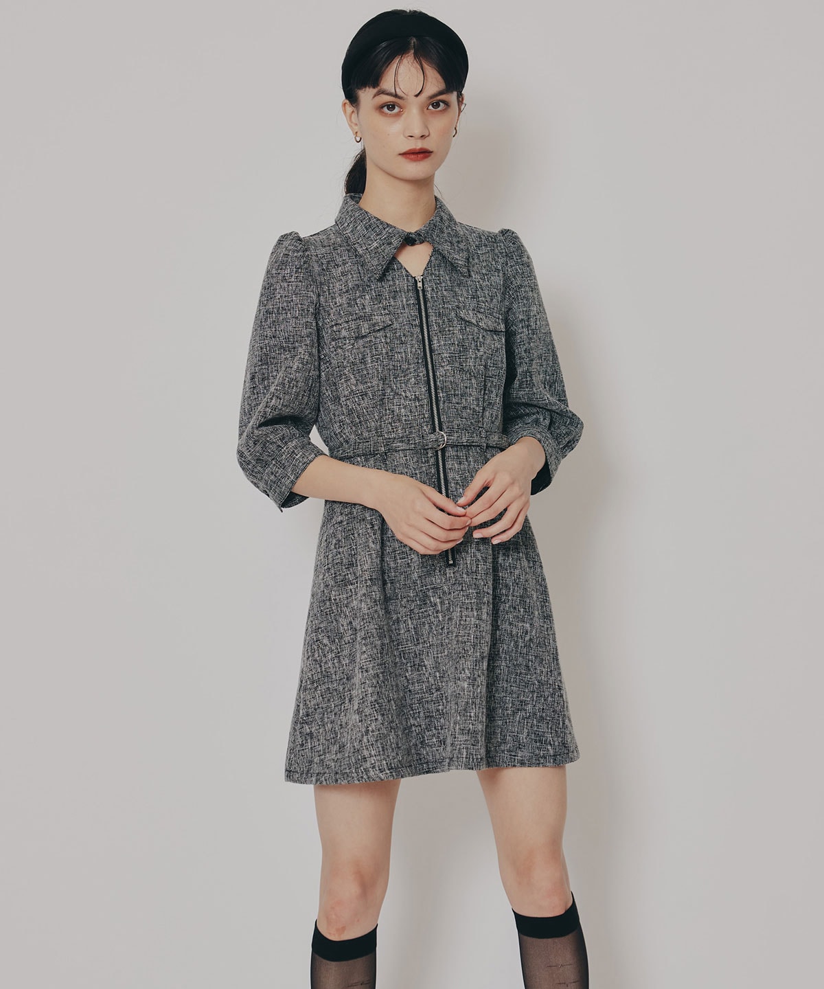 カラーミックスフロントZIPワンピース