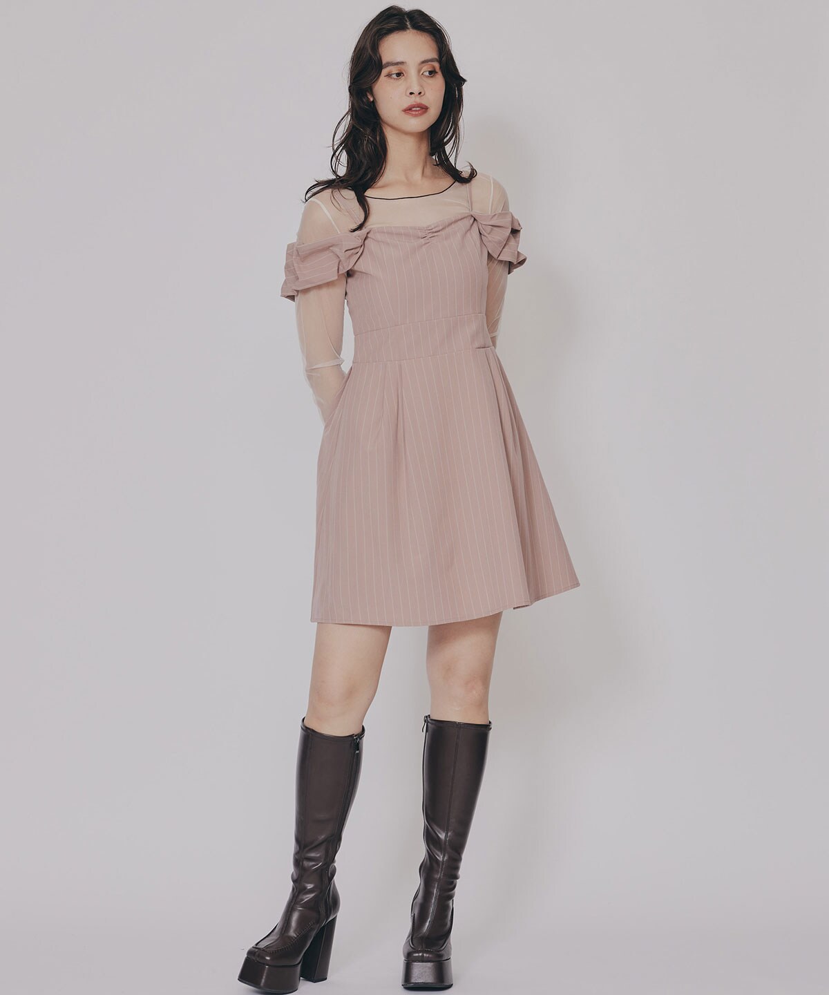 ストライプ2WAYフレアミニワンピース