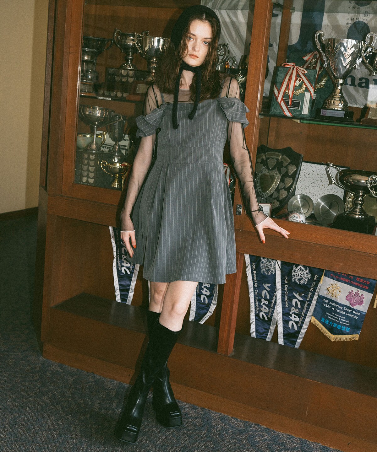 ストライプ2WAYフレアミニワンピース