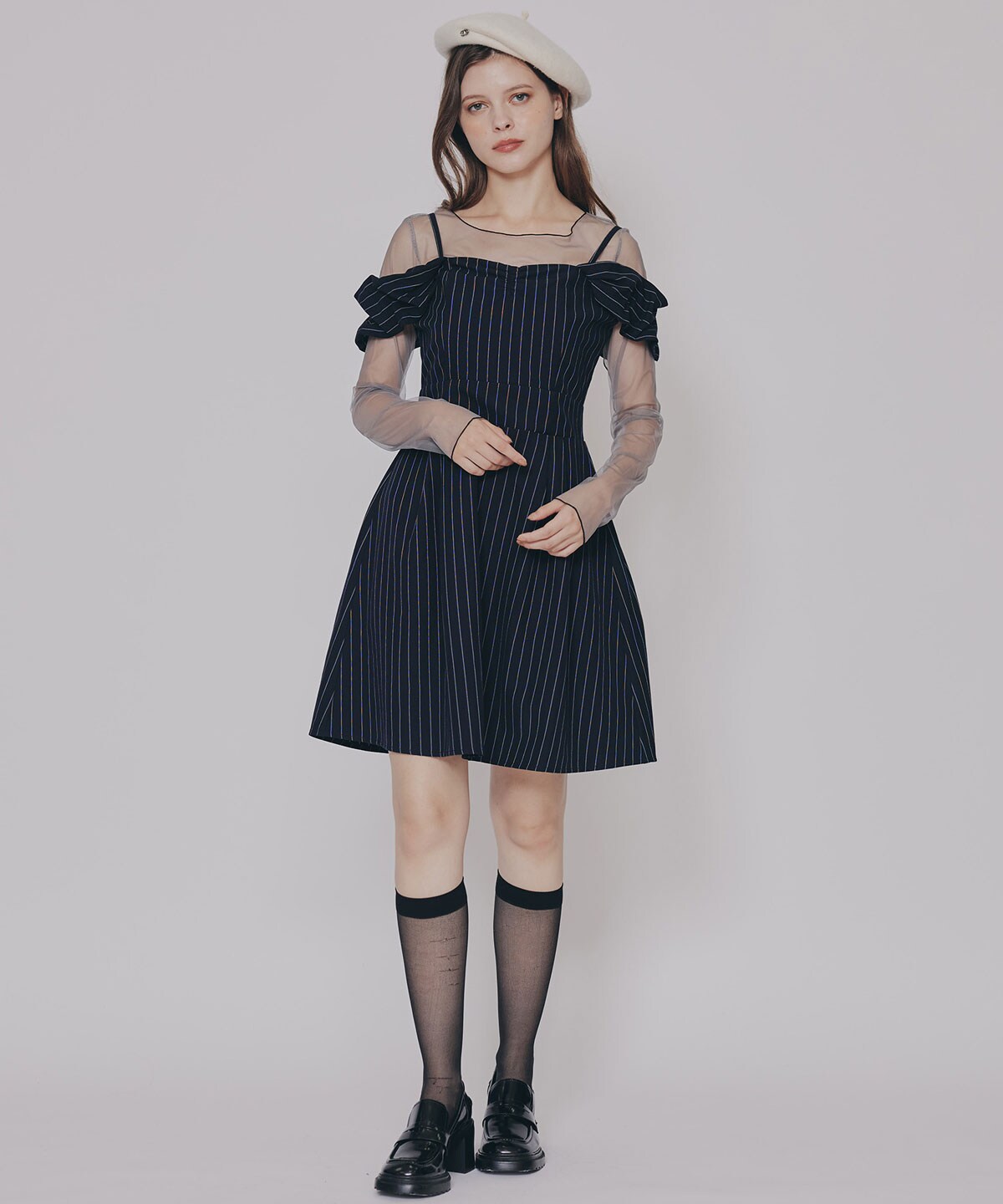 ストライプ2WAYフレアミニワンピース