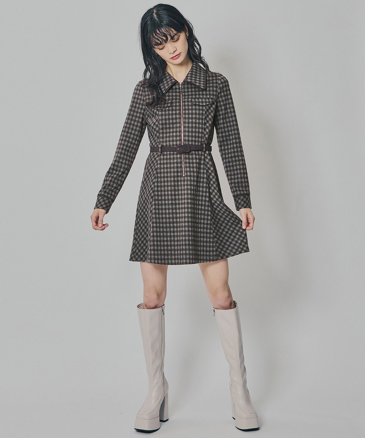 クラシカルチェックZIPミニワンピース
