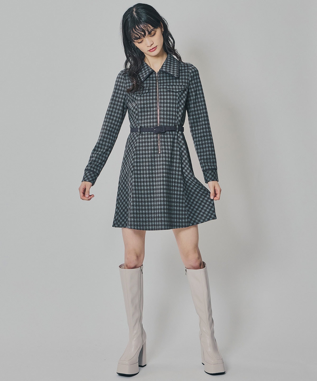 クラシカルチェックZIPミニワンピース