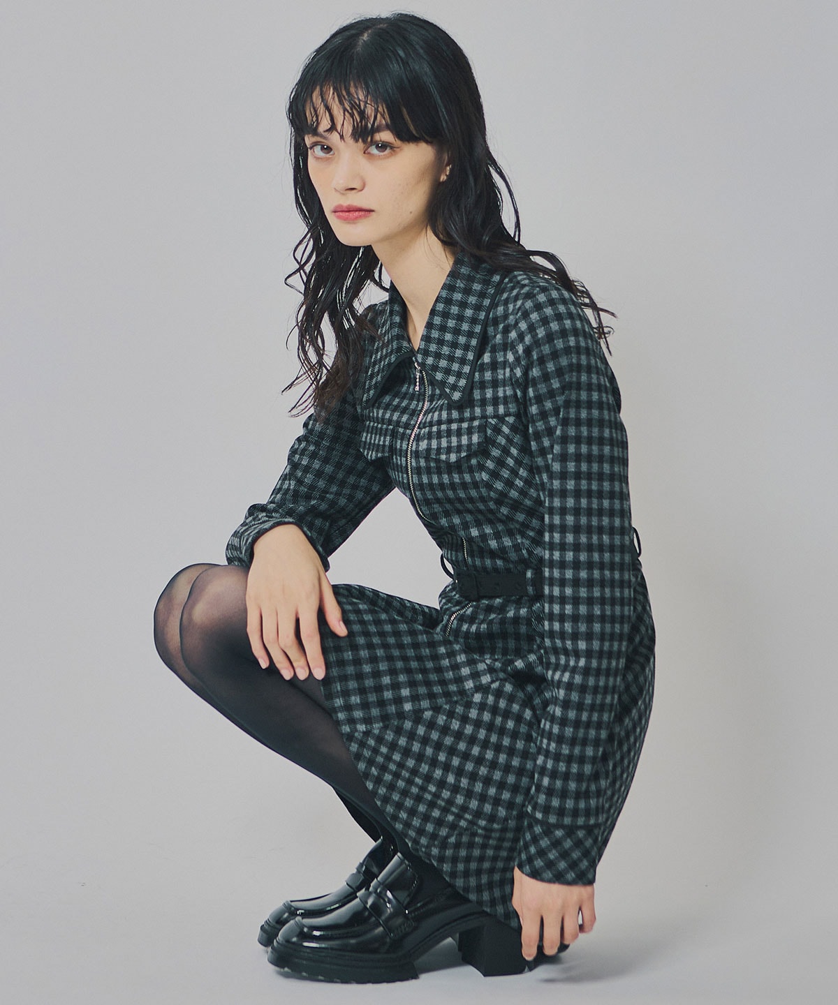 クラシカルチェックZIPミニワンピース