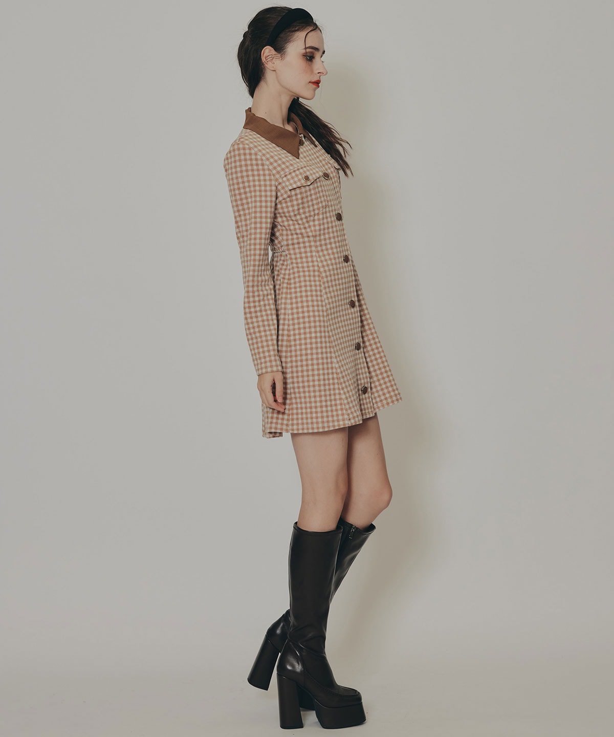 チェックバイカラーカットミニワンピース