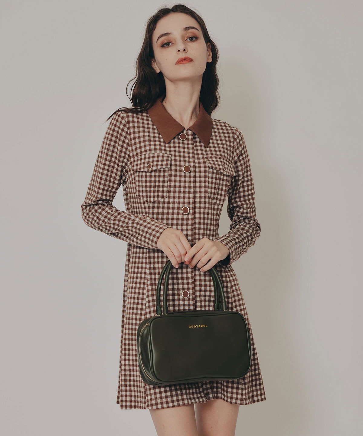 チェックバイカラーカットミニワンピース