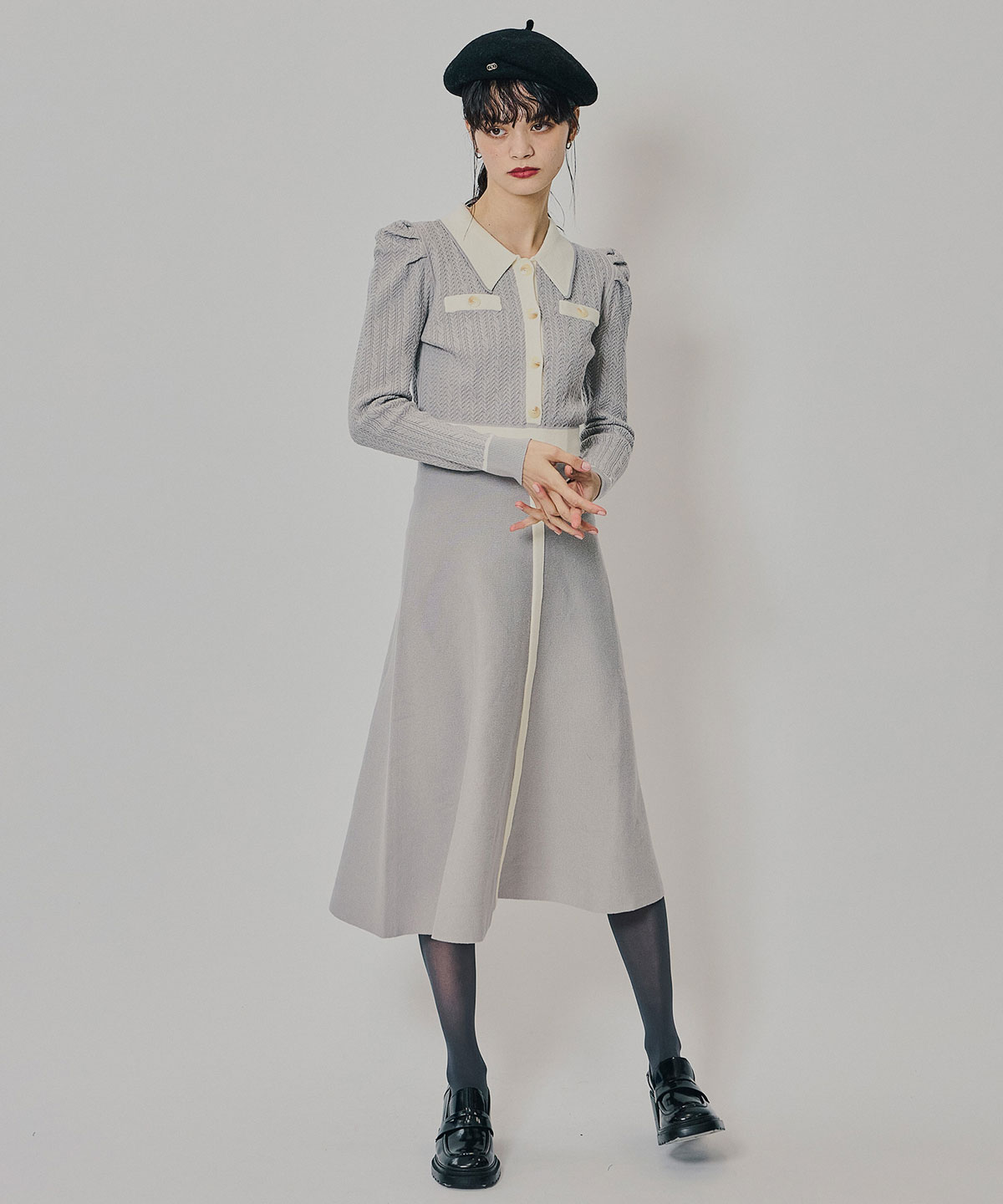 マルチケーブルバイカラーニットワンピース