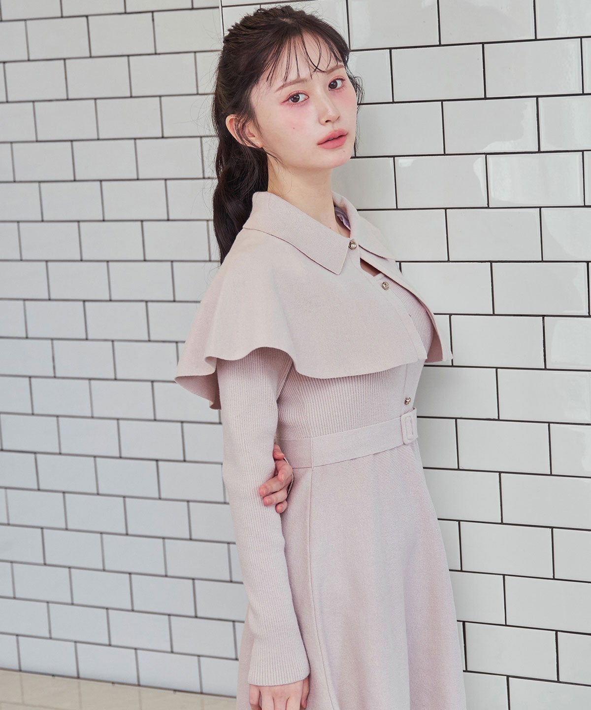 ケープSETニットフレアミニワンピース