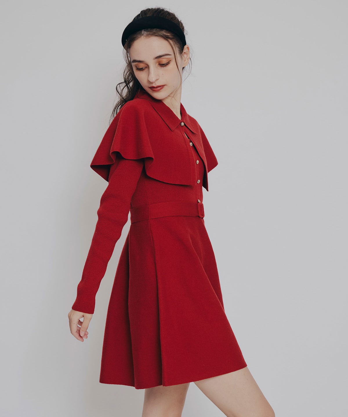 ケープSETニットフレアミニワンピース