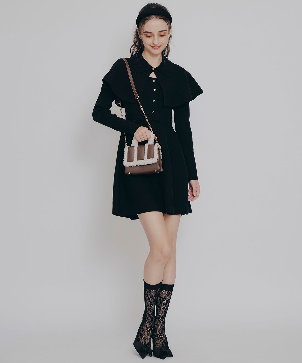 ケープSETニットフレアミニワンピース