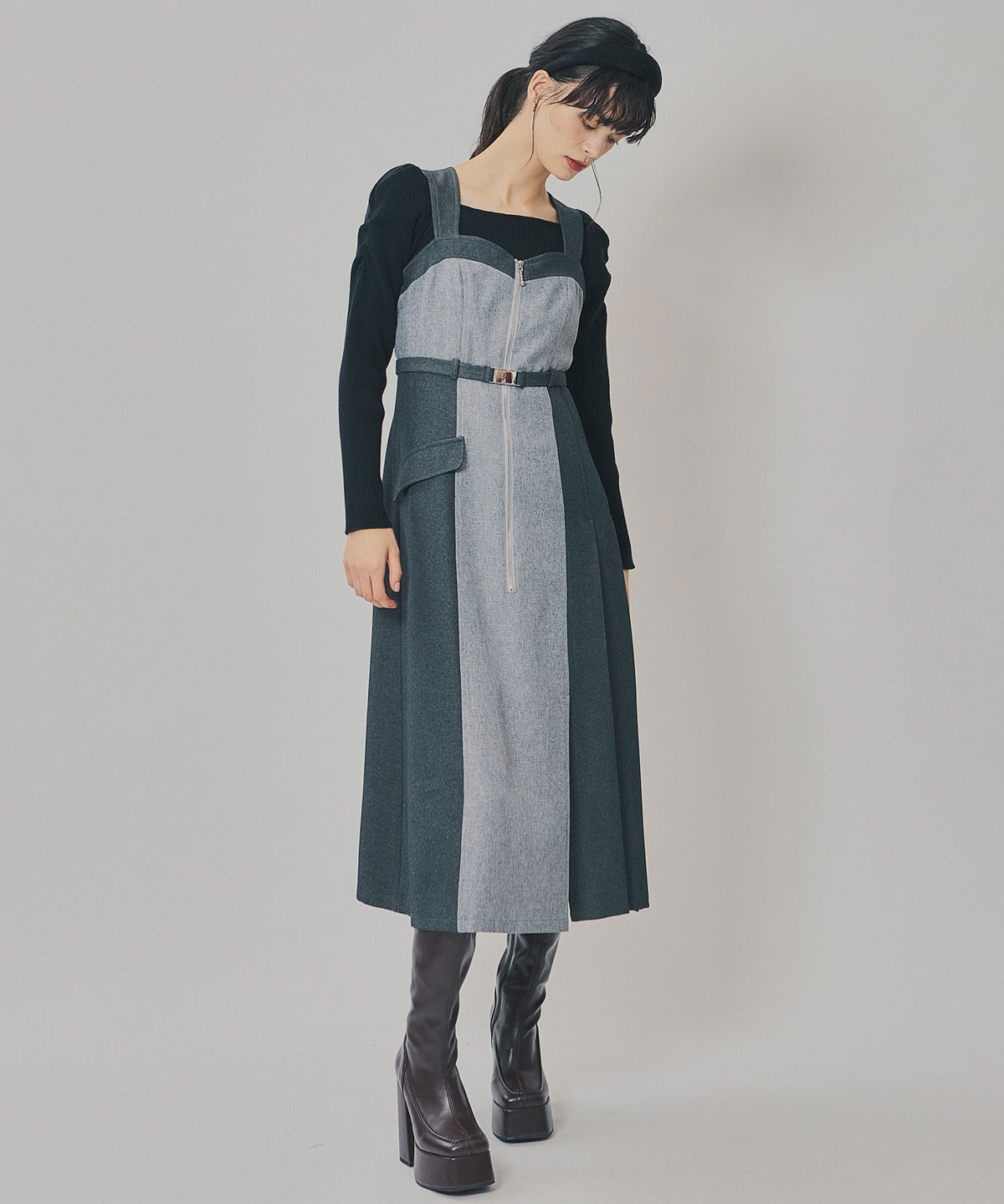 フロントジップバイカラージャンスカ