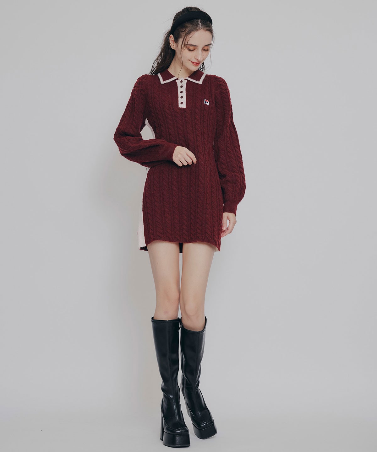 ［FILA×REDYAZEL］ケーブルニットポロミニワンピース