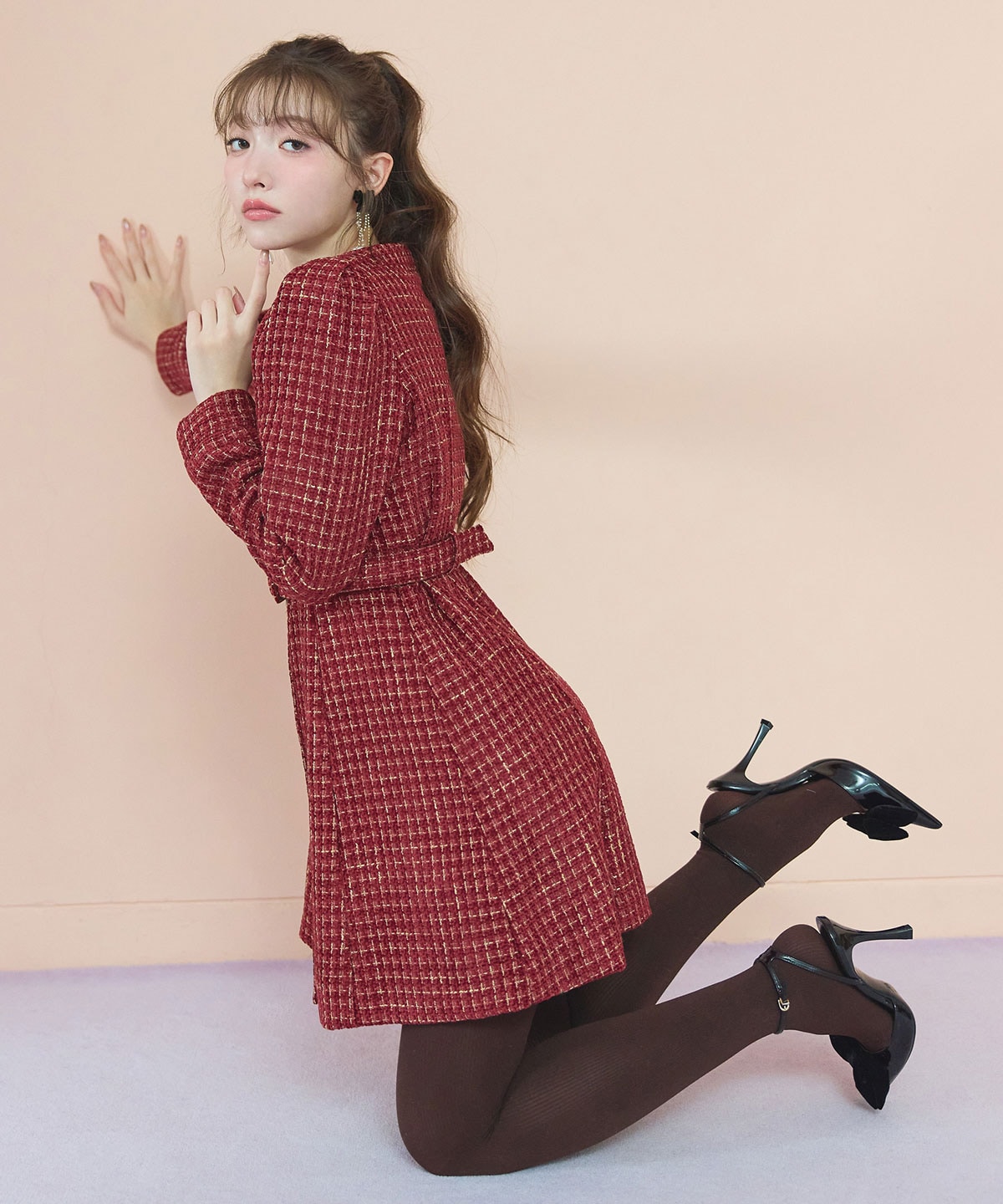 MIXツイードパフスリーブミニワンピース