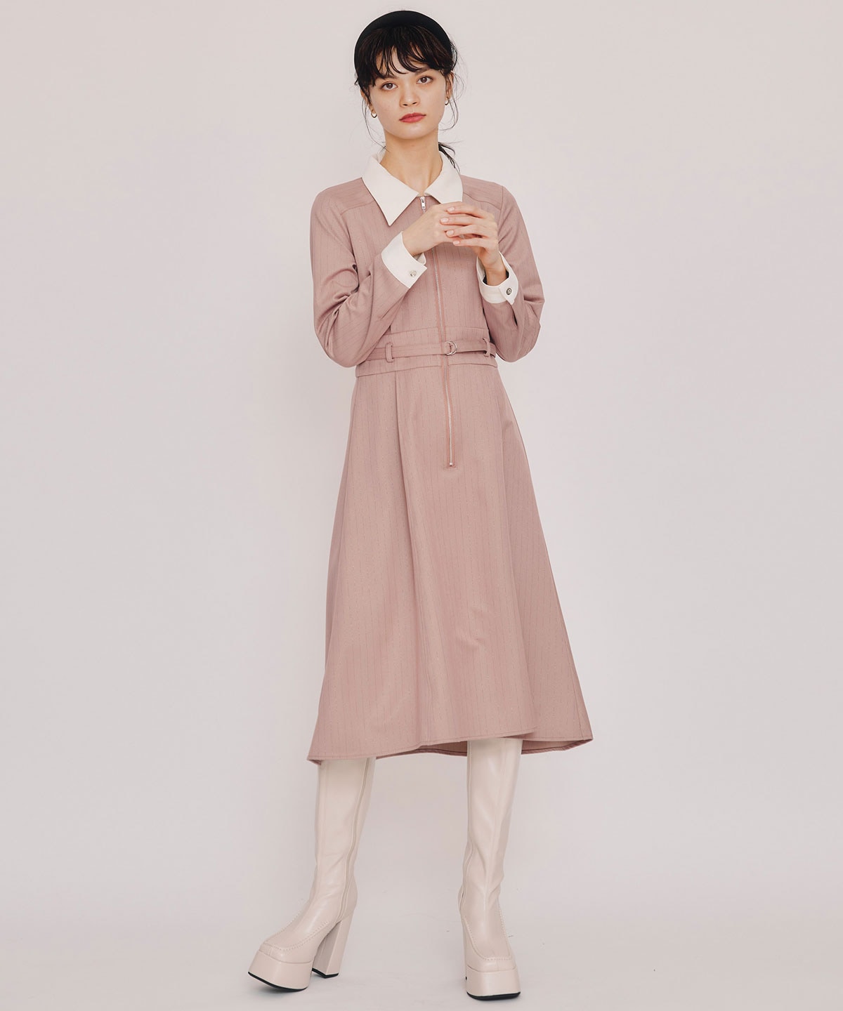 フロントZIPストライプロングワンピース