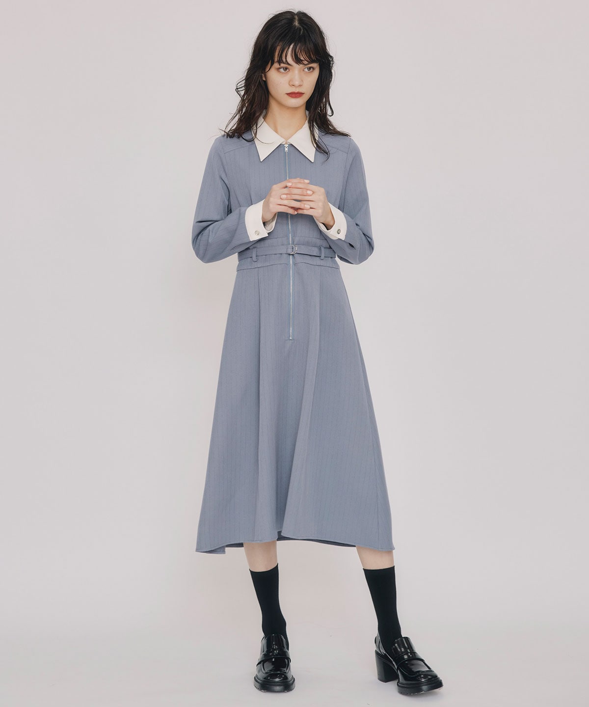 フロントZIPストライプロングワンピース