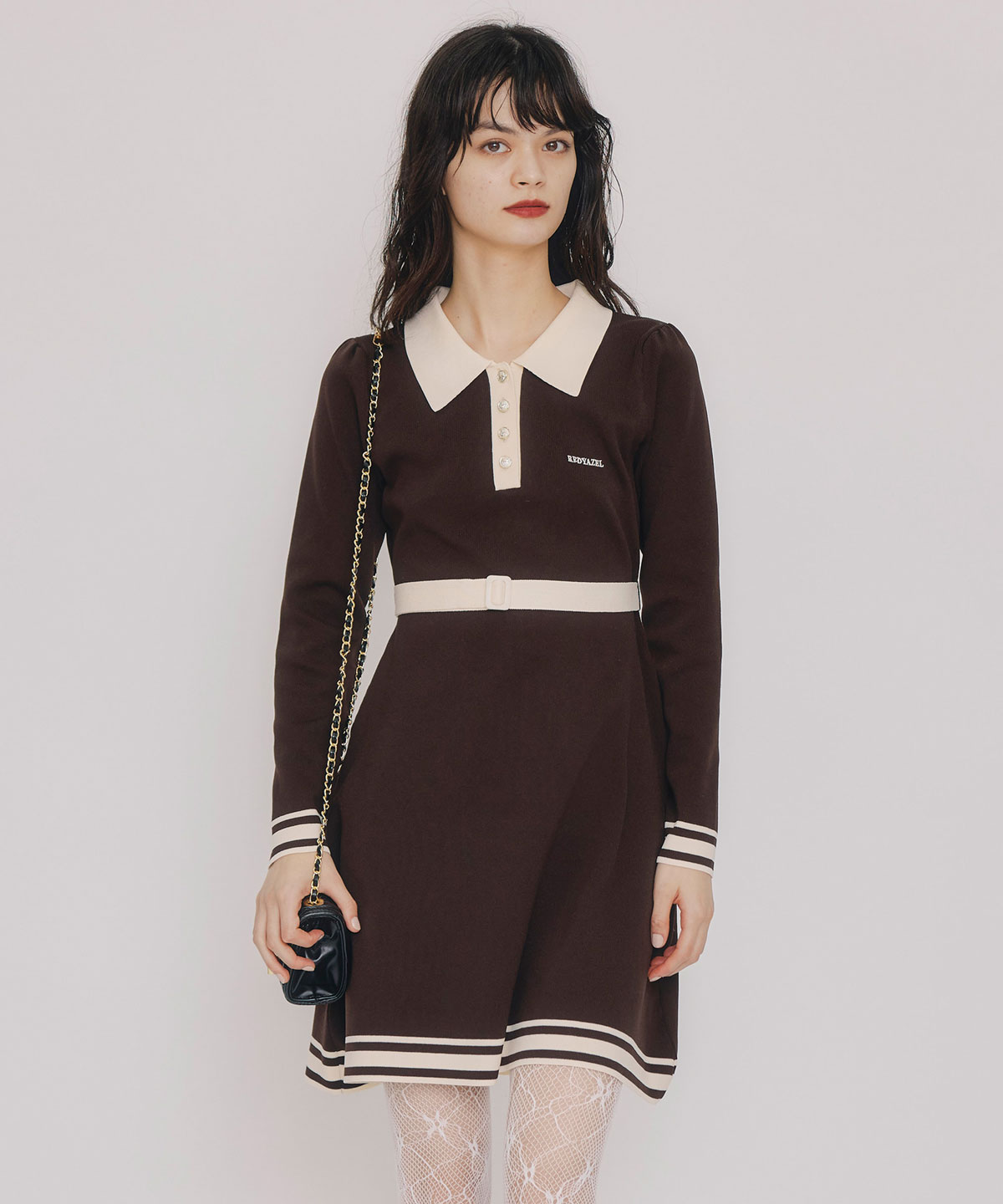 バイカラーポロニットミニワンピース