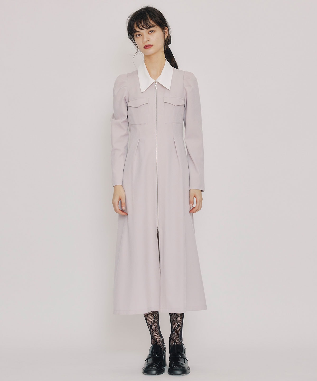 フロントZIPバイカラーロングワンピース